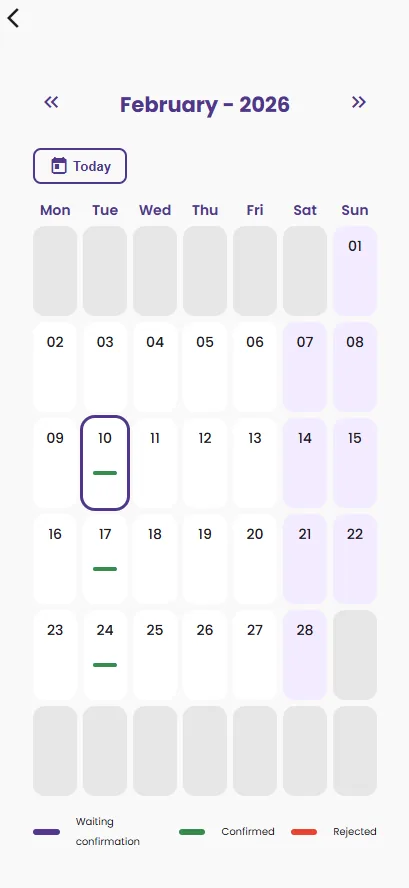 Calendar overview screen